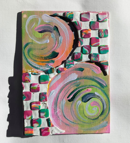 Untitled 2024: 7x4in acrylic and polymer clay on canvas