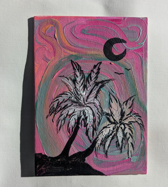 palmies 2024: 7x4in acrylic on canvas board